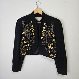 VTG Lillie Rubin Bolero Jacket Sz L Black Beaded Embroidered Wool Night Party